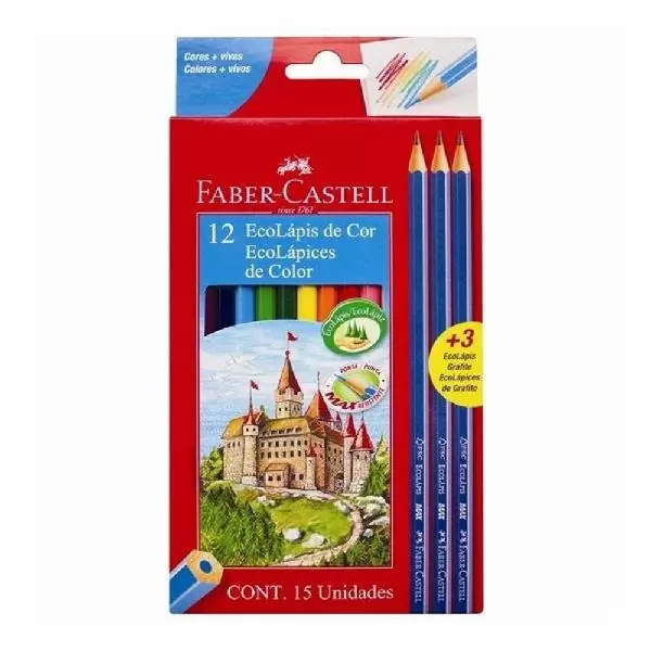 LAPICES DE COLORES X12 +3 NEGROS FABER CASTELL