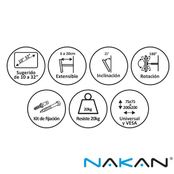 Soporte TV de 10 a 32 Nakan SPL-570E Extensible C/Inclinación