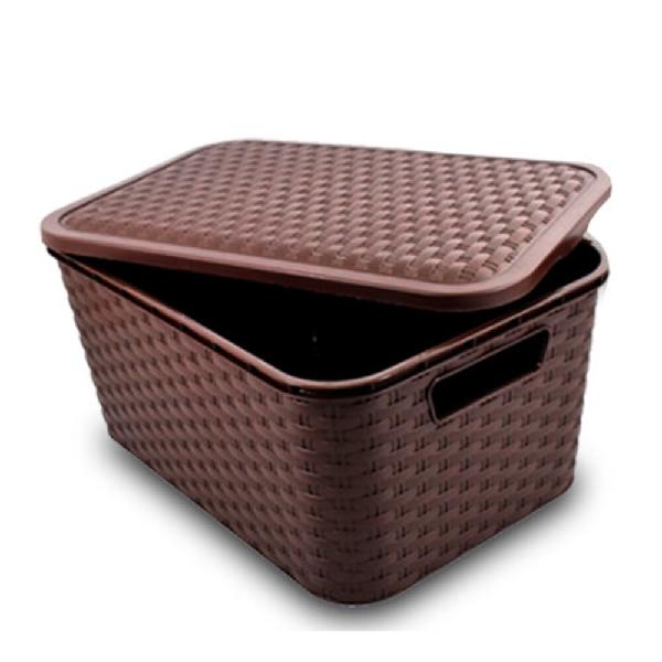 Canastos Organizadores Con Tapa Simil Rattan Cesto Pack 4